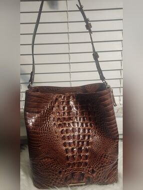 Brown Croc-Embossed Shoulder Bag